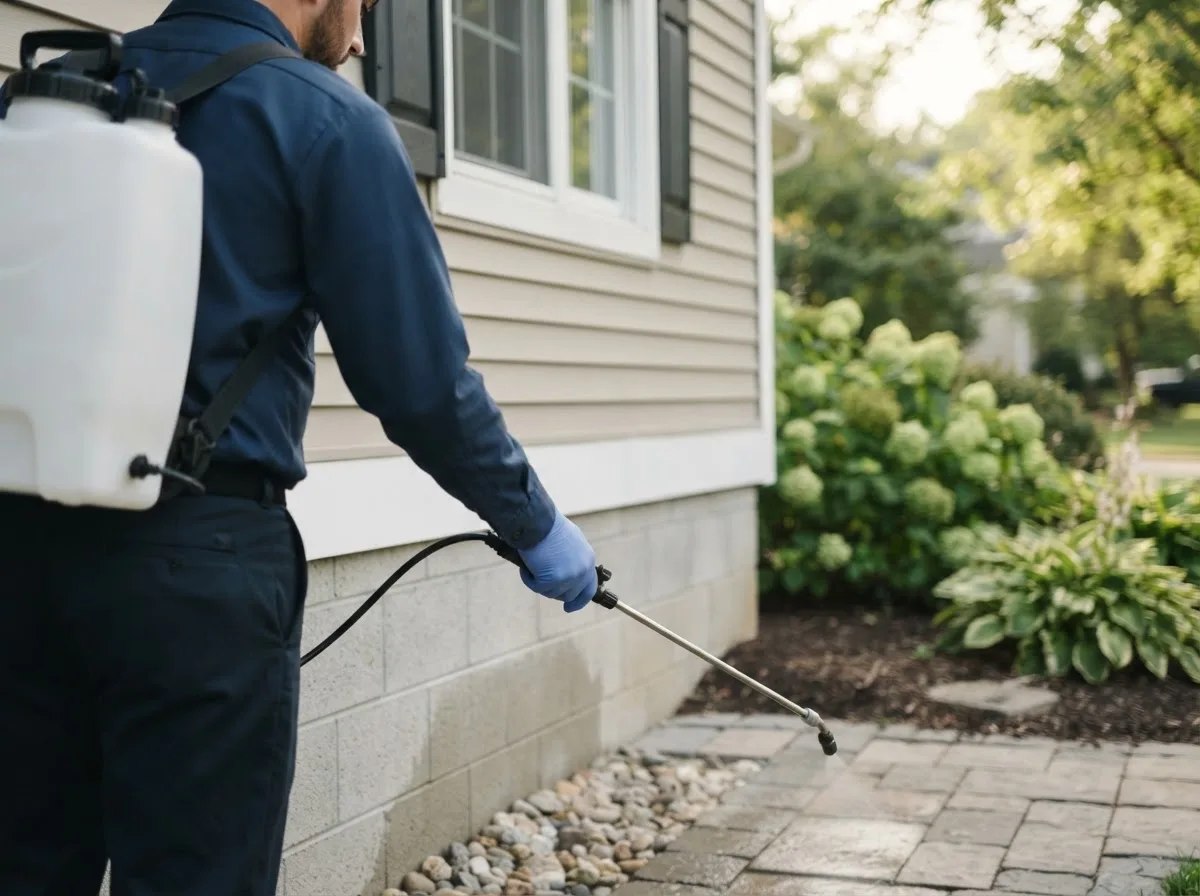 Pest control technician inspecting a home in Cofield, NC